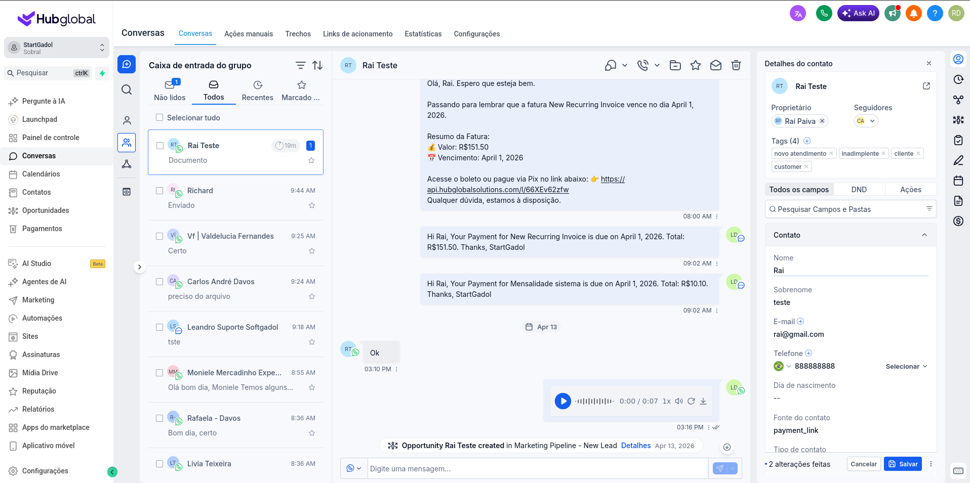 CRM Hub Global Dashboard
