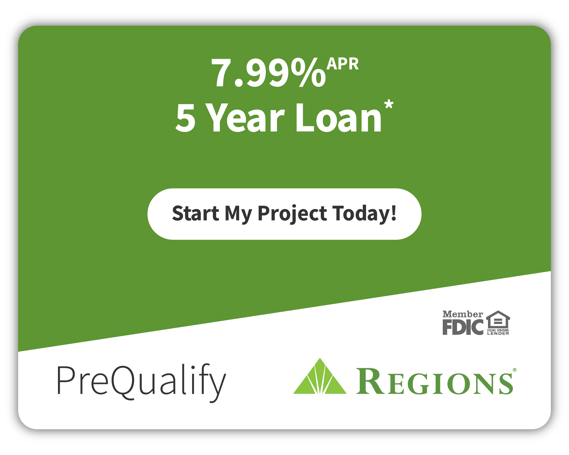 Regions Home Improvement Financing 5 Year Loan at 7.99% APR — click to PreQualify
