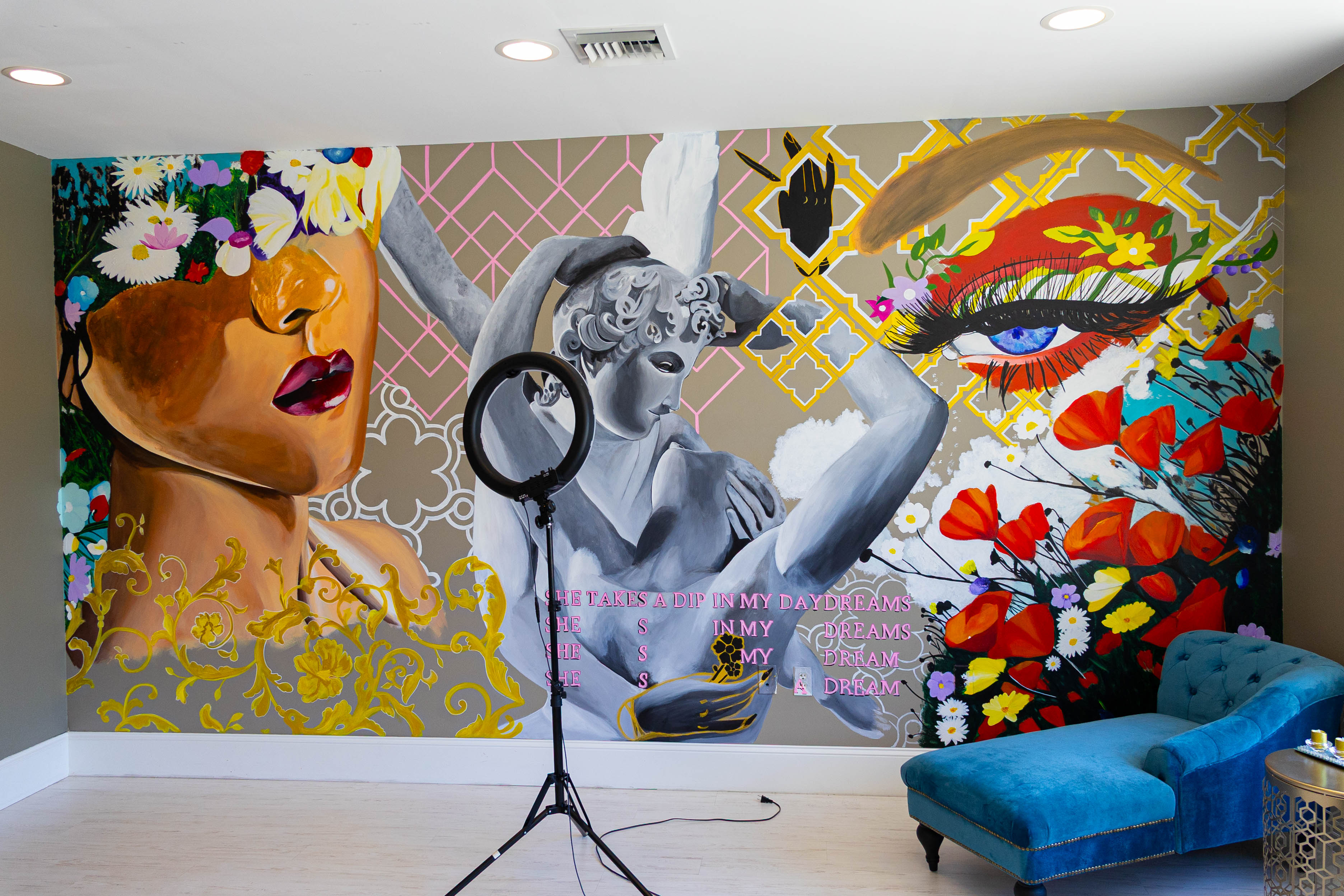 Alluring Image Medspa interior - artistic mural and elegant lounge