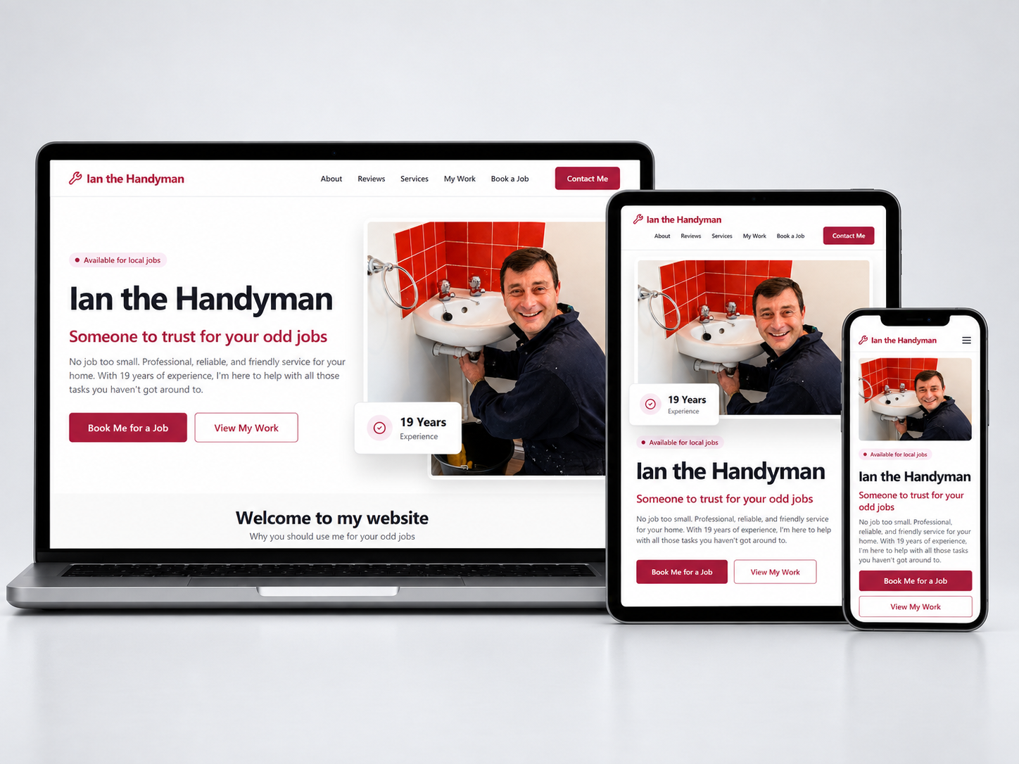 Ian the Handyman online presence shown on laptop, tablet and phone