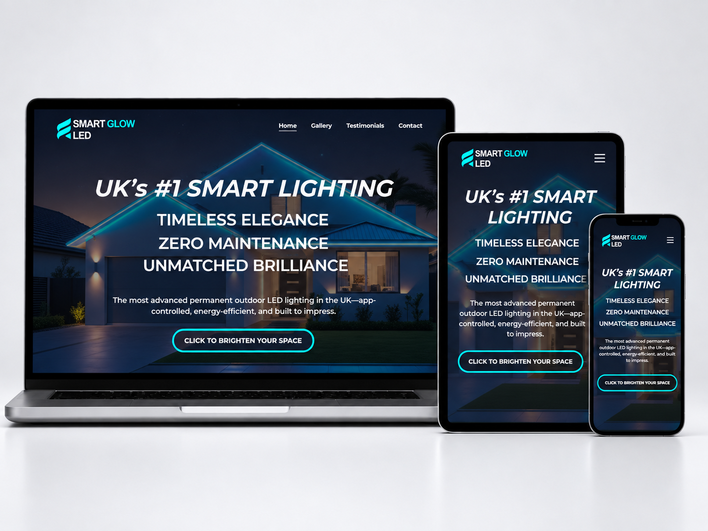 Smart Glow online presence shown on laptop, tablet and phone