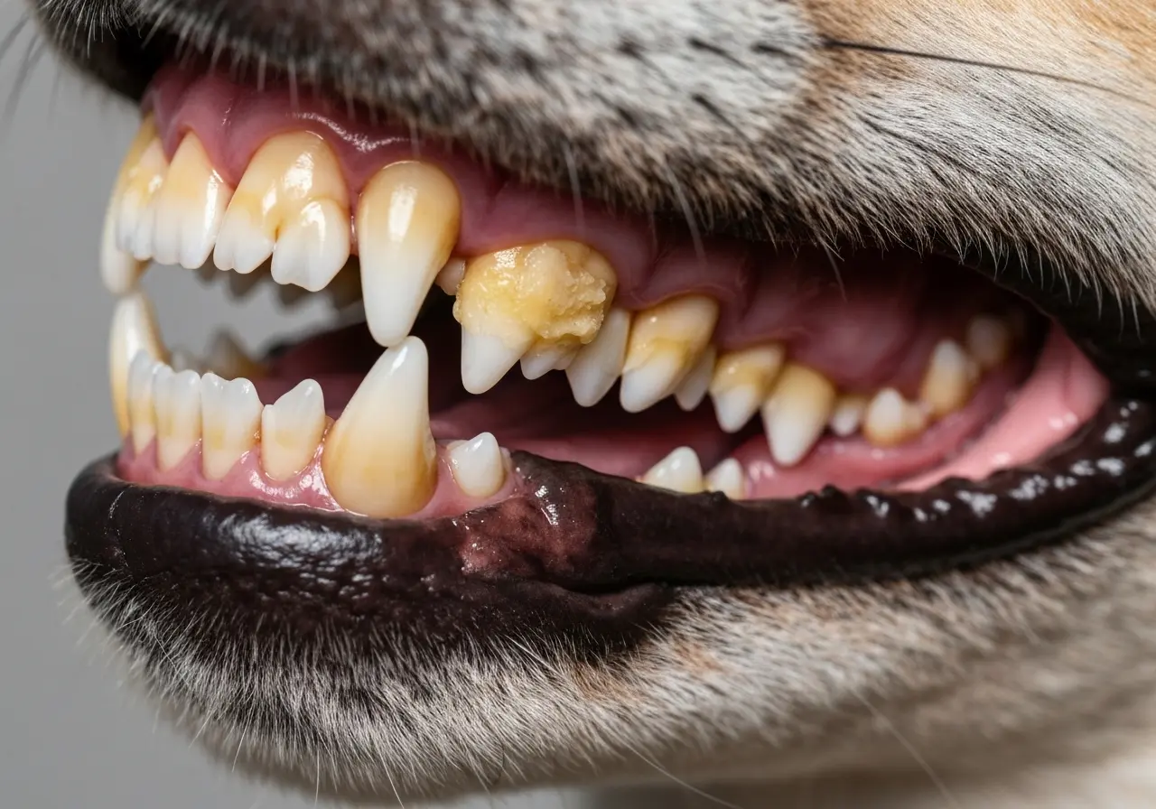 Denti del cane prima del trattamento con tartaro