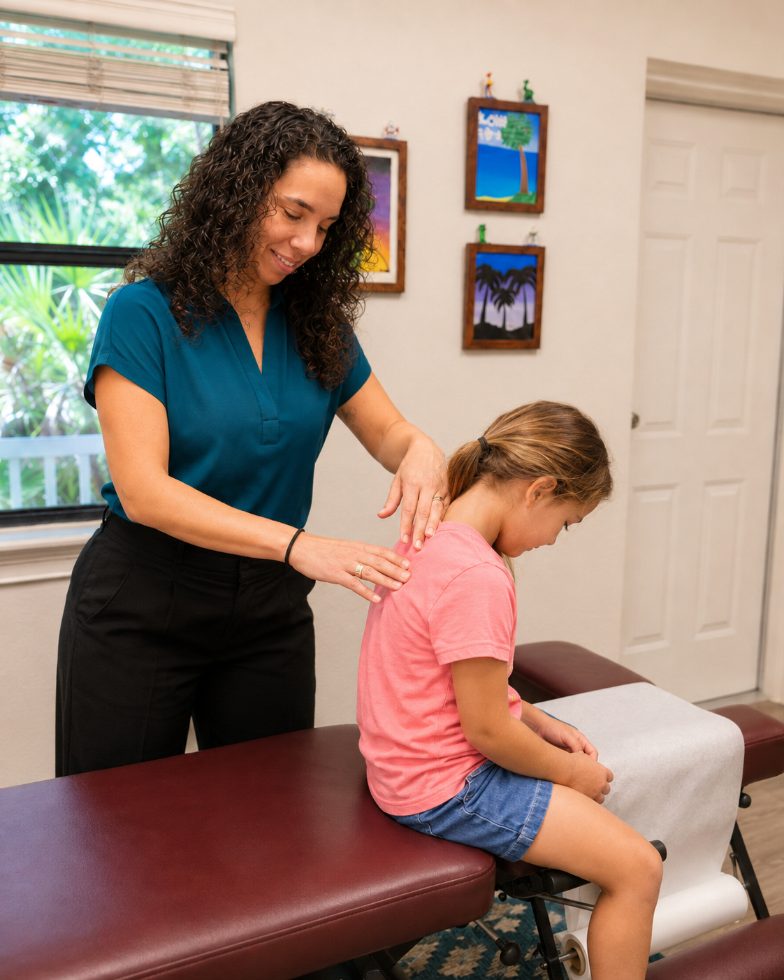 Dr. Liz providing gentle chiropractic care to a young child