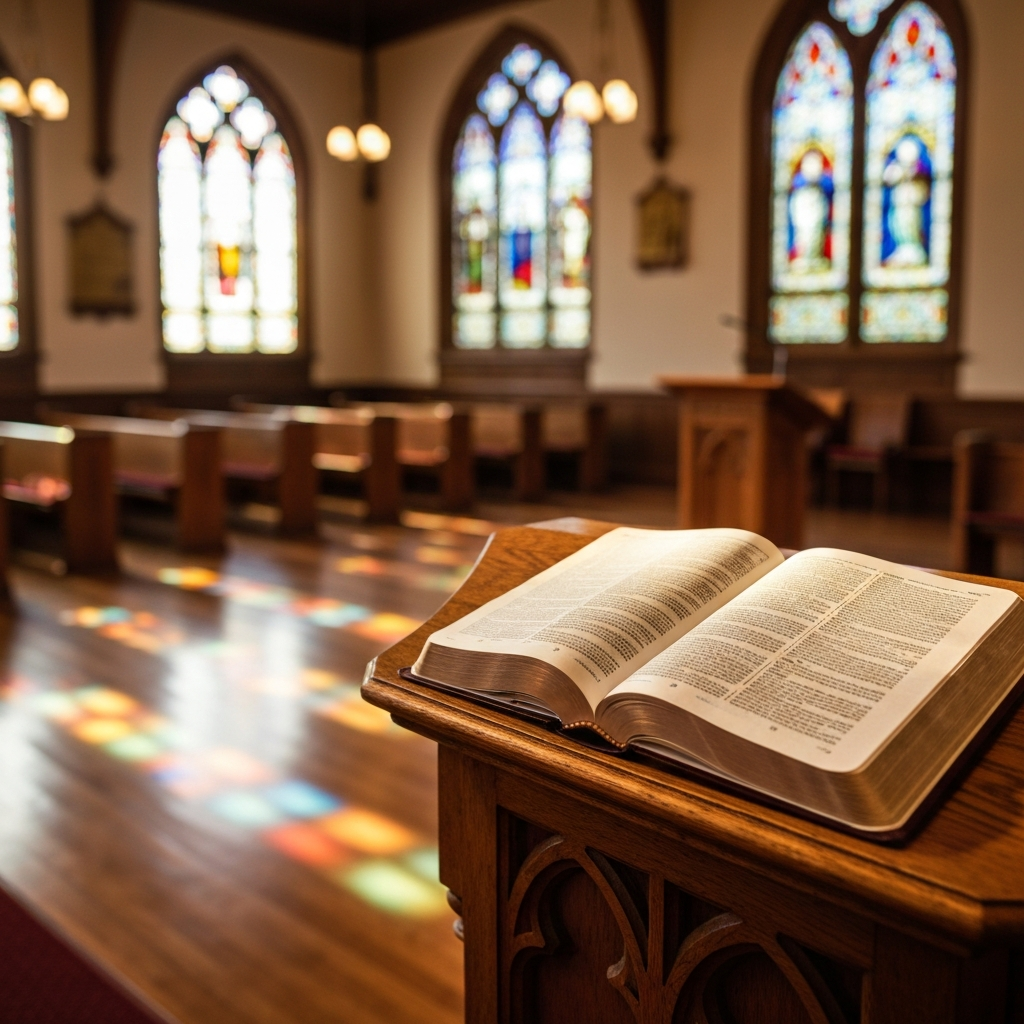 Open Bible on pulpit