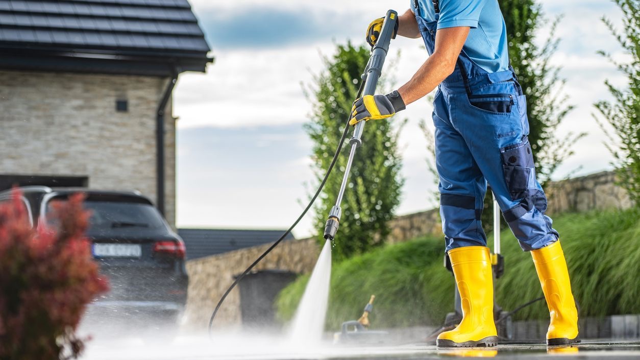 Pressure washing in action