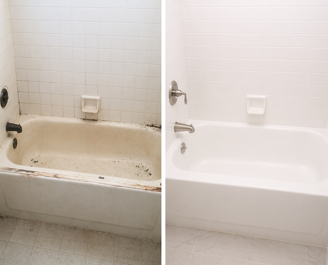 Bathtub before and after refinishing