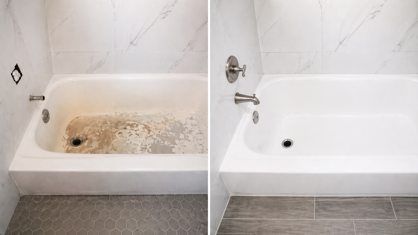 Commercial bathtub before and after refinishing