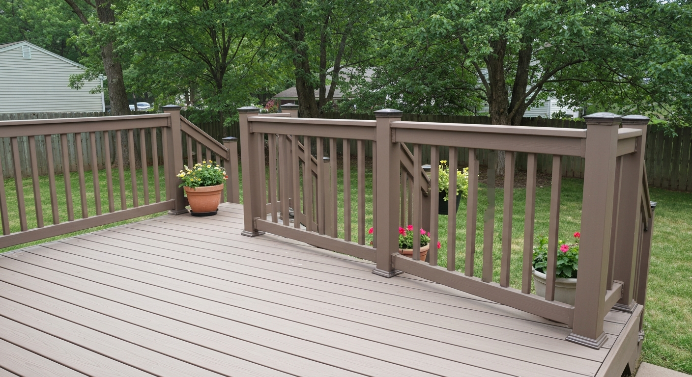 Composite deck with vinyl railings