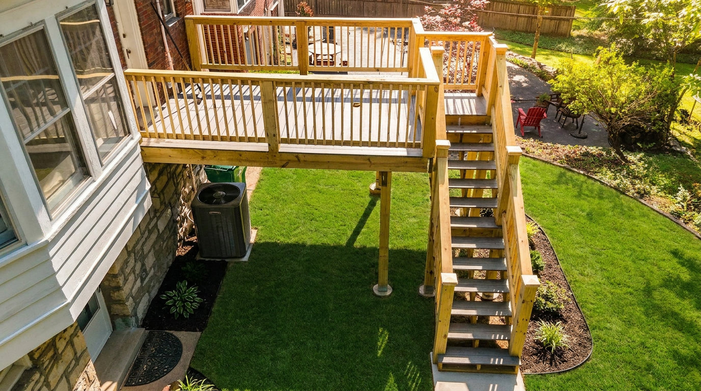 Elevated wooden deck with stairs