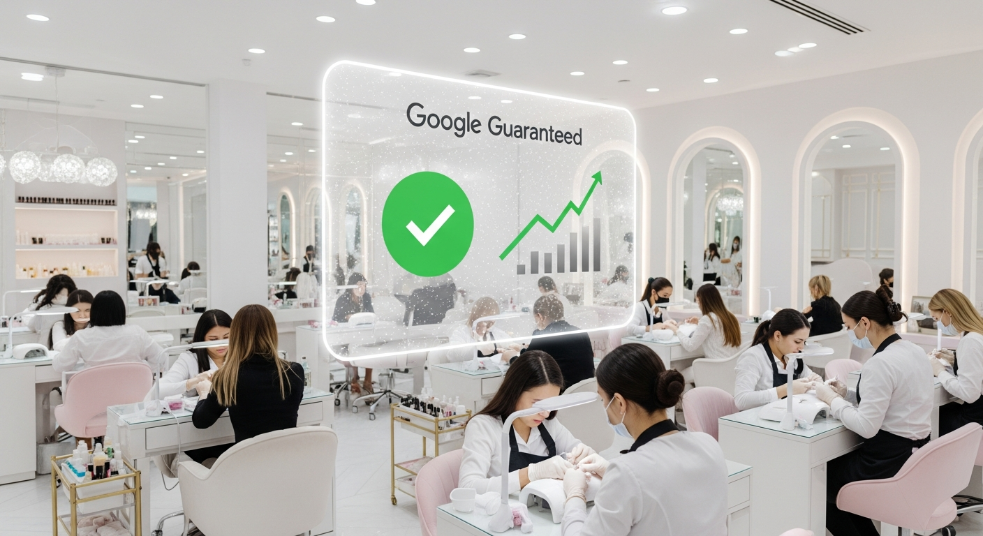 Interior de un Nail Spa moderno lleno de clientas con panel de LSA