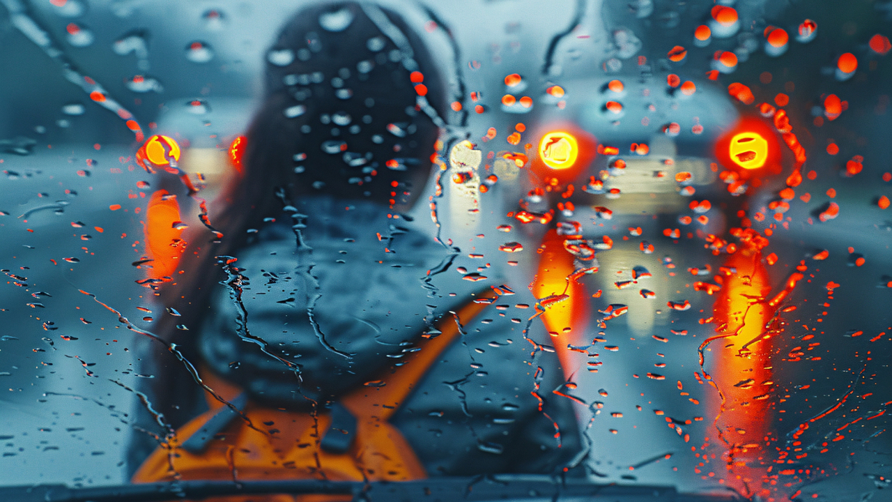 Person looking through a foggy windscreen