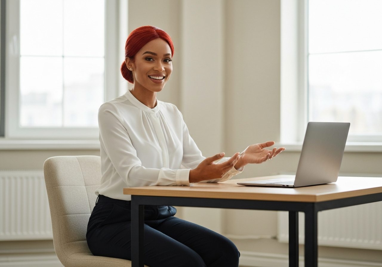 Friendly American small business professional working at a modern desk