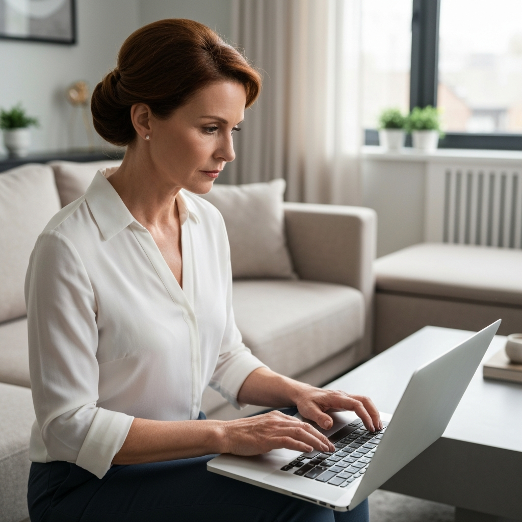 Home buyer browsing realtor websites on a laptop