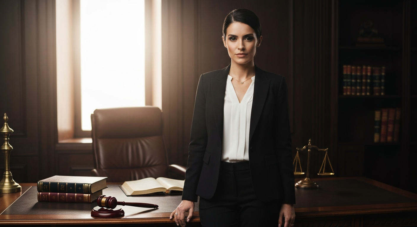 Confident attorney in a professional office or courthouse setting