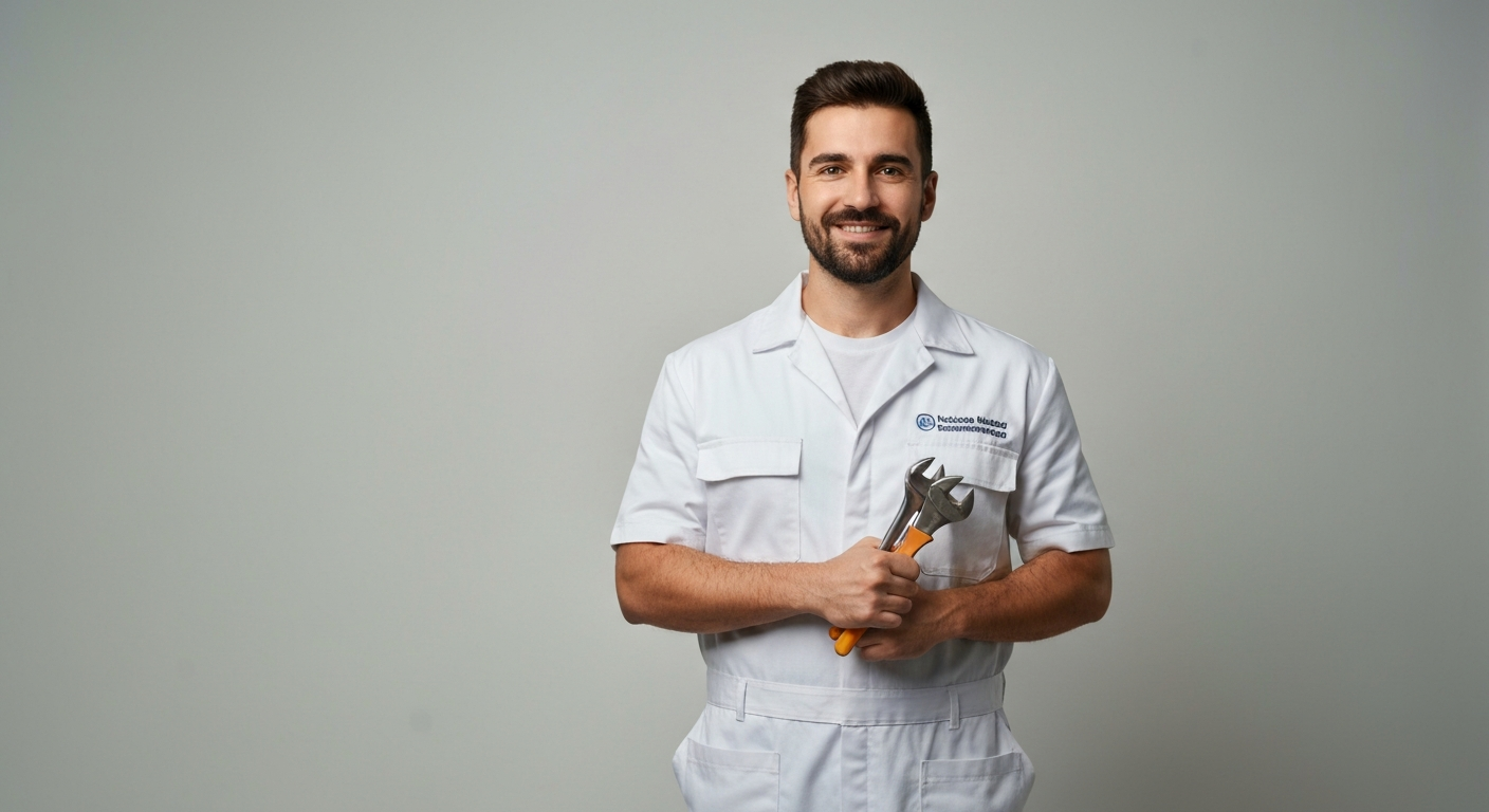 Professional American plumber in uniform