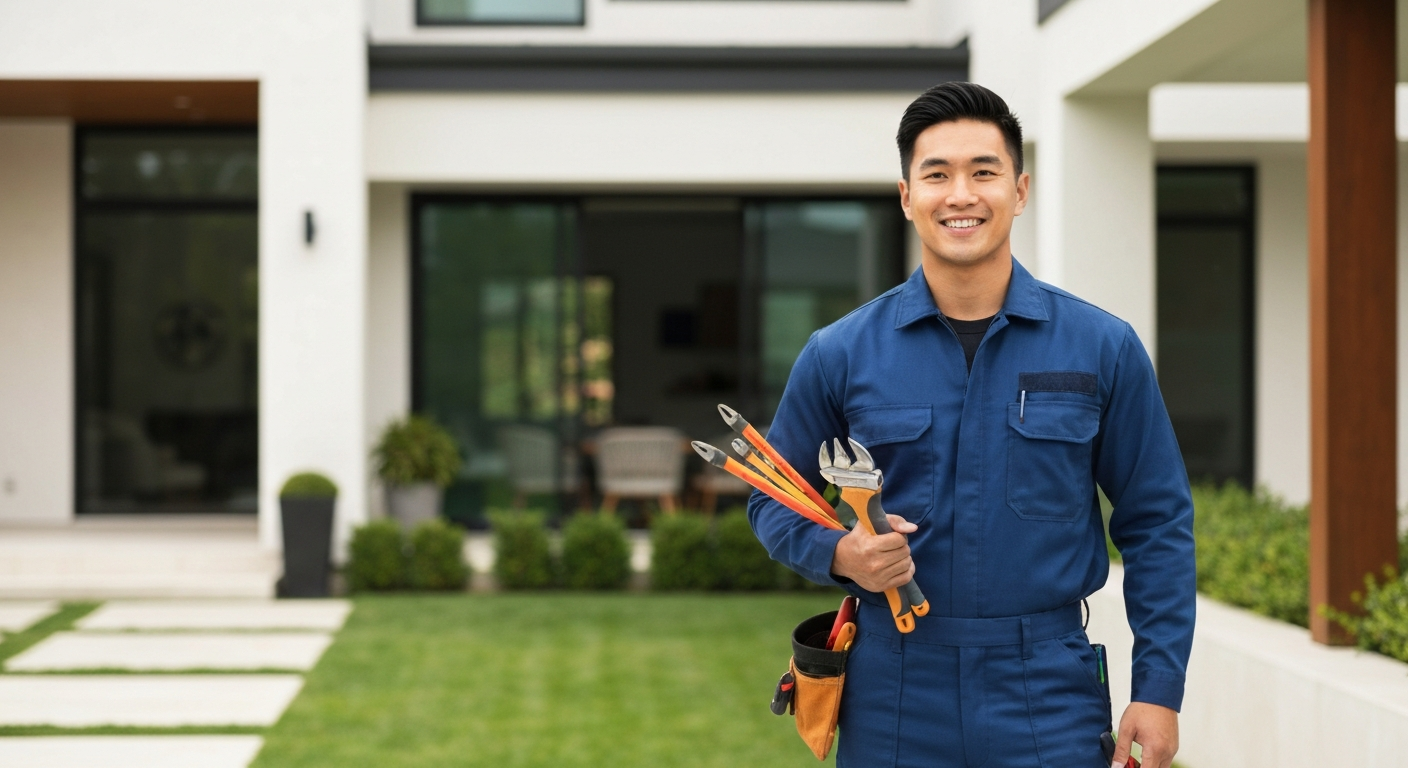 Professional electrician at residential property
