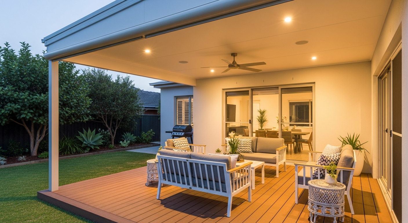 Modern insulated patio with LED downlights built by Jim Home Improvement in Sydney