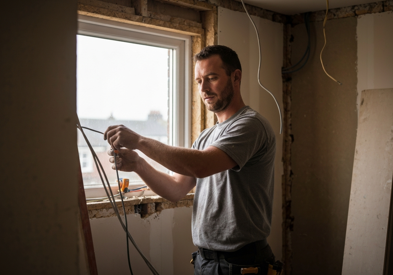 Tradesperson working on site — real environment, candid moment