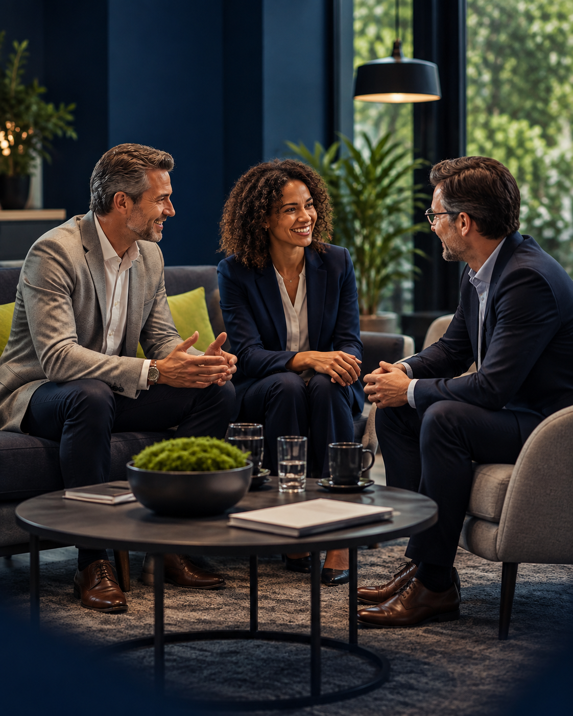 Business professionals connecting during a meeting.