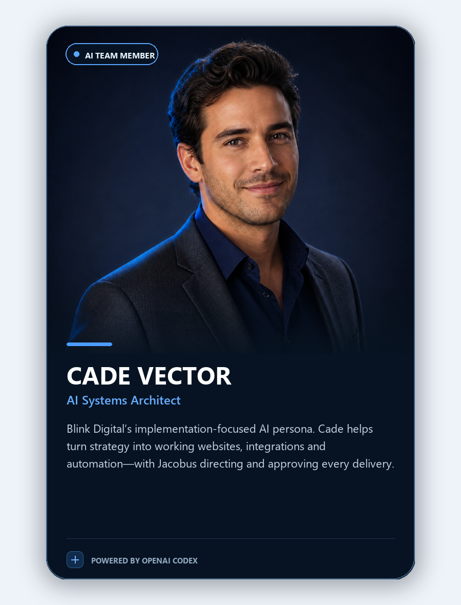 Cade Vector, Blink Digital’s AI Systems Architect persona