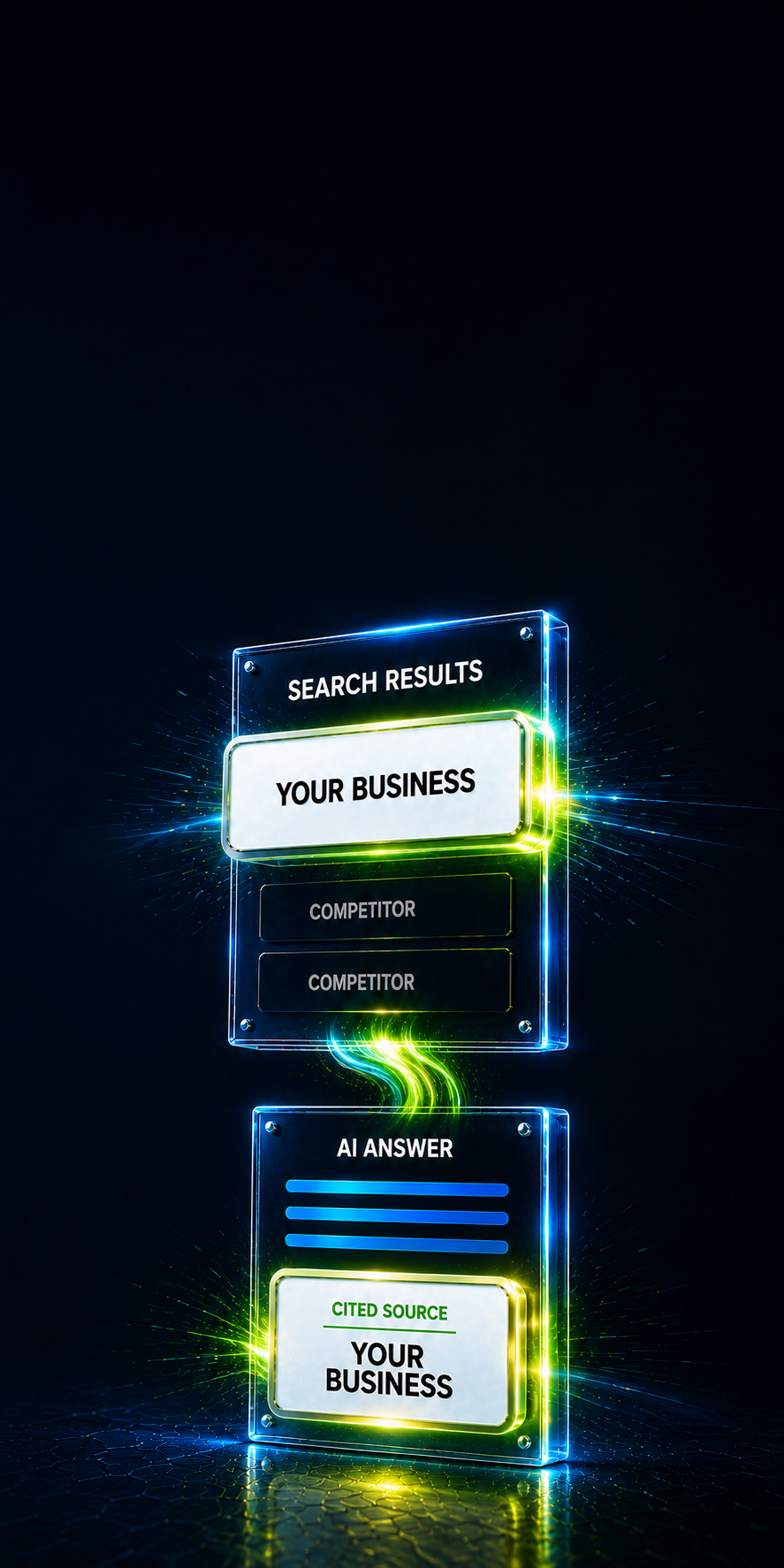 Search results showing your business ranking above competitors with AI answer citation