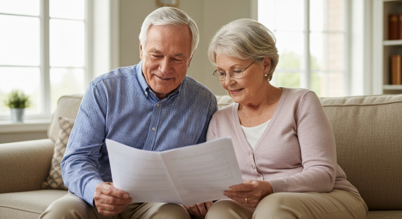 Older couple reviewing finances together