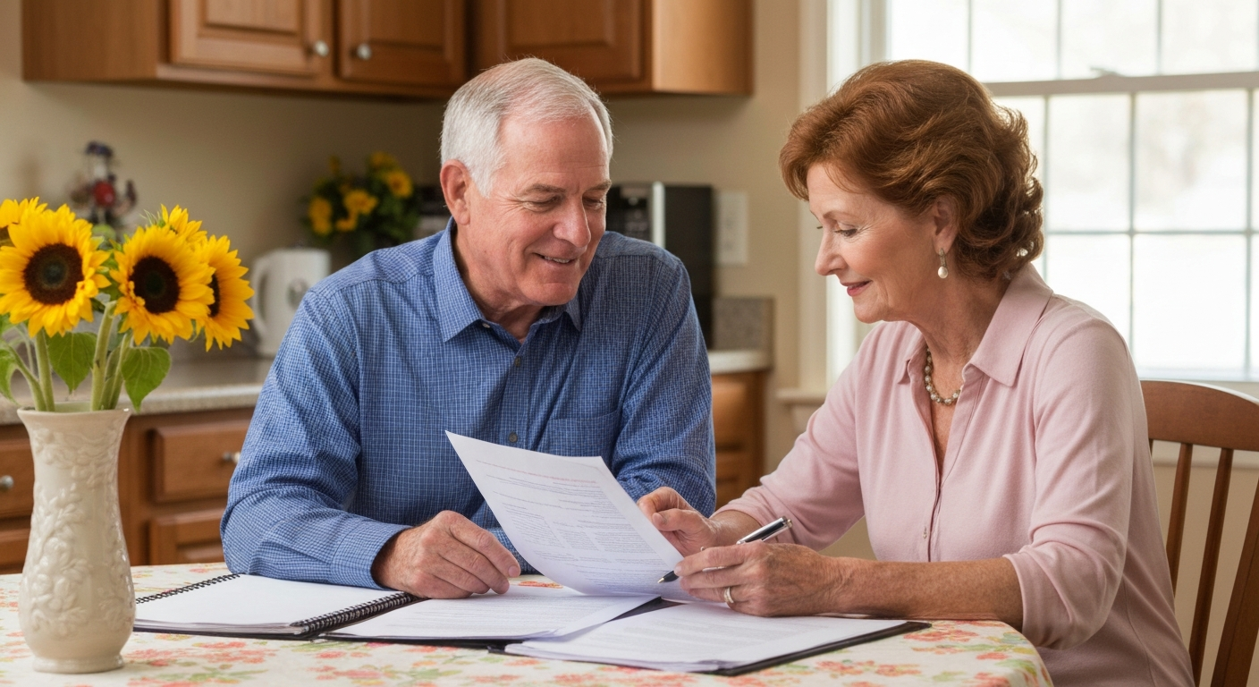 Metro Detroit senior couple reviewing financial documents for Social Security planning