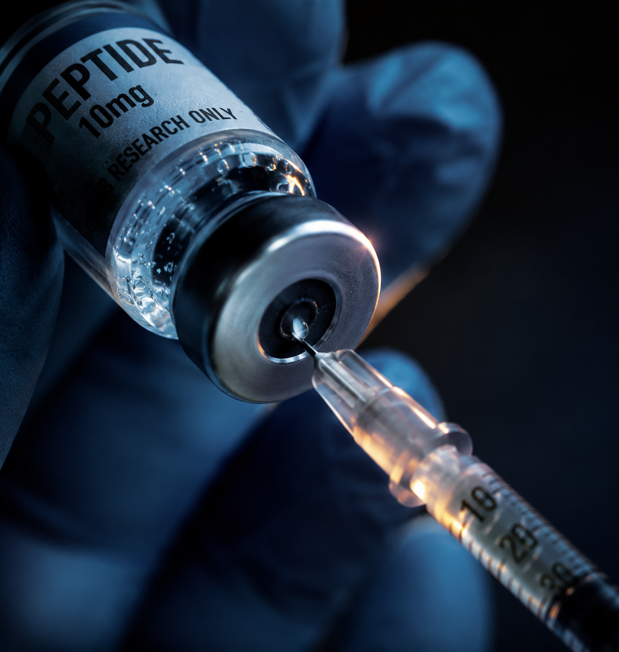 Peptide vial and syringe demonstrating reconstitution process and accurate dosage calculation.