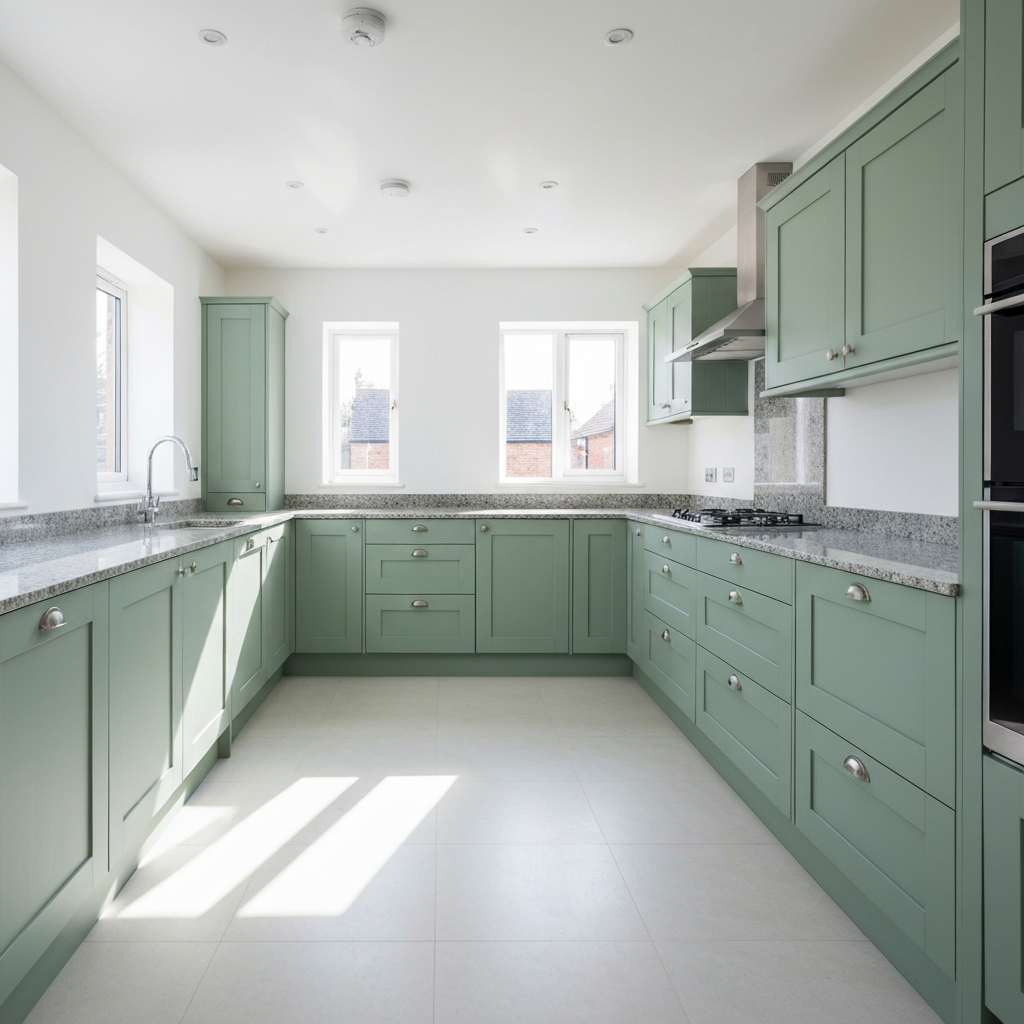 Freshly painted modern kitchen cabinets