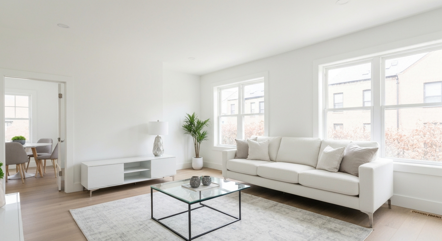 Room after renovation with fresh white paint