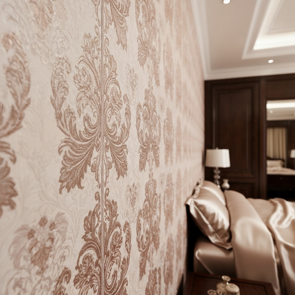 Elegant wallpaper installed in a luxury bedroom