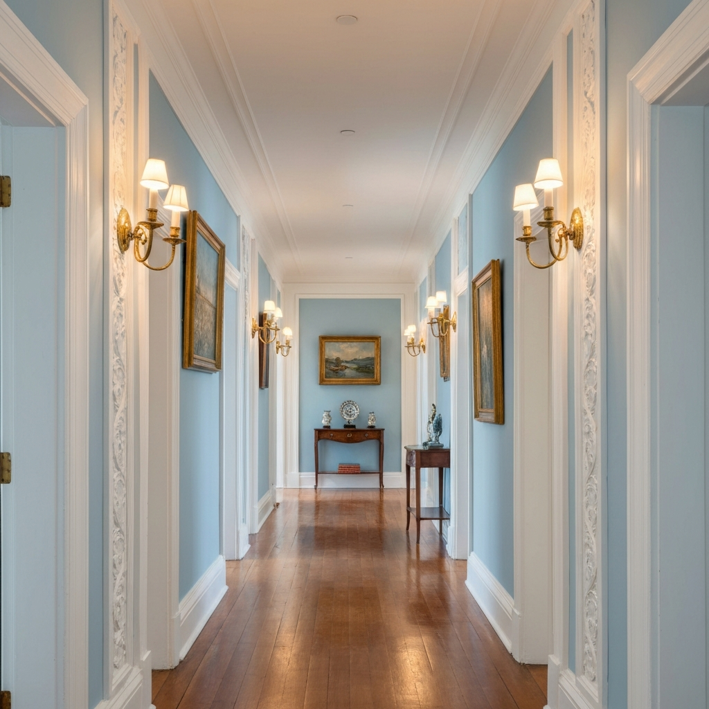 Beautifully decorated hallway with white woodwork