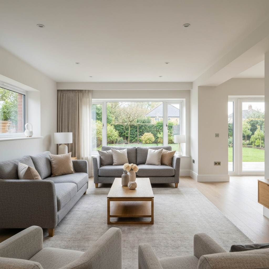 Modern living room with soft neutral colors