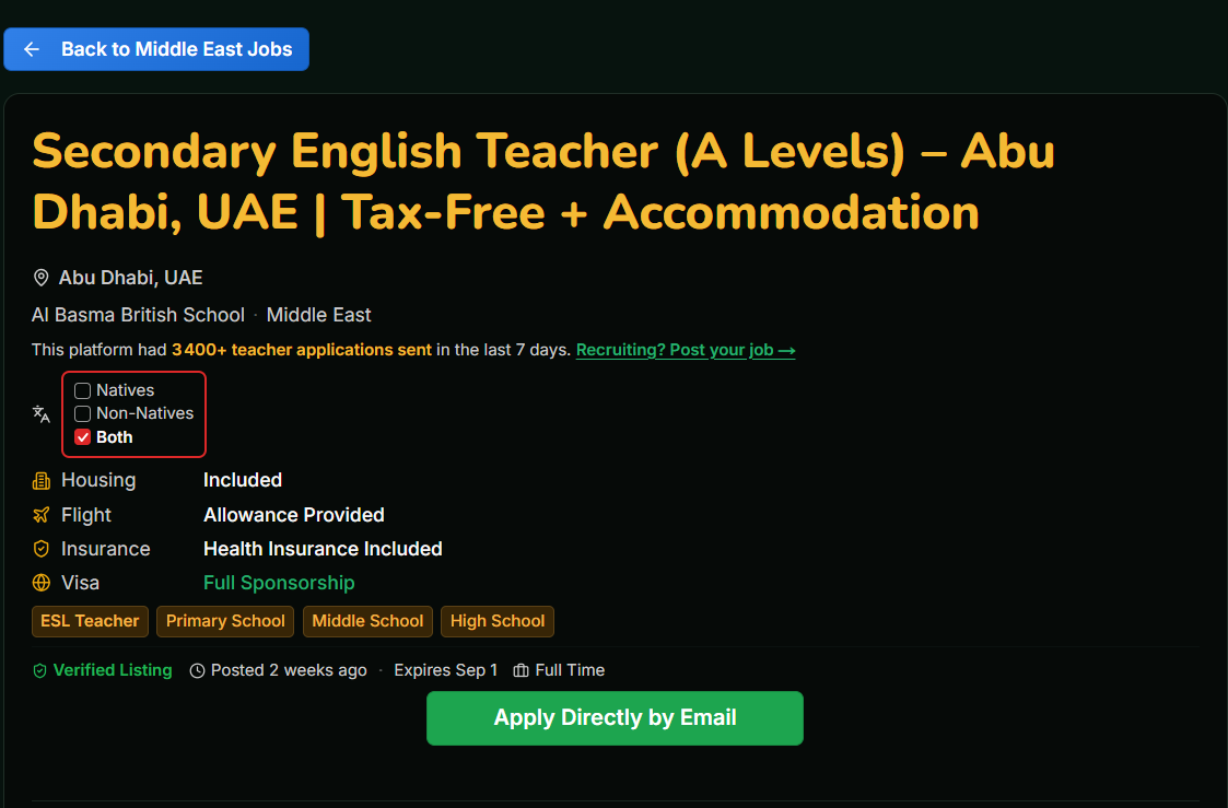 Abu Dhabi, UAE β Secondary English Teacher