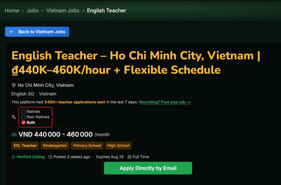 Ho Chi Minh City, Vietnam β English Teacher | β«440Kβ460K/hour