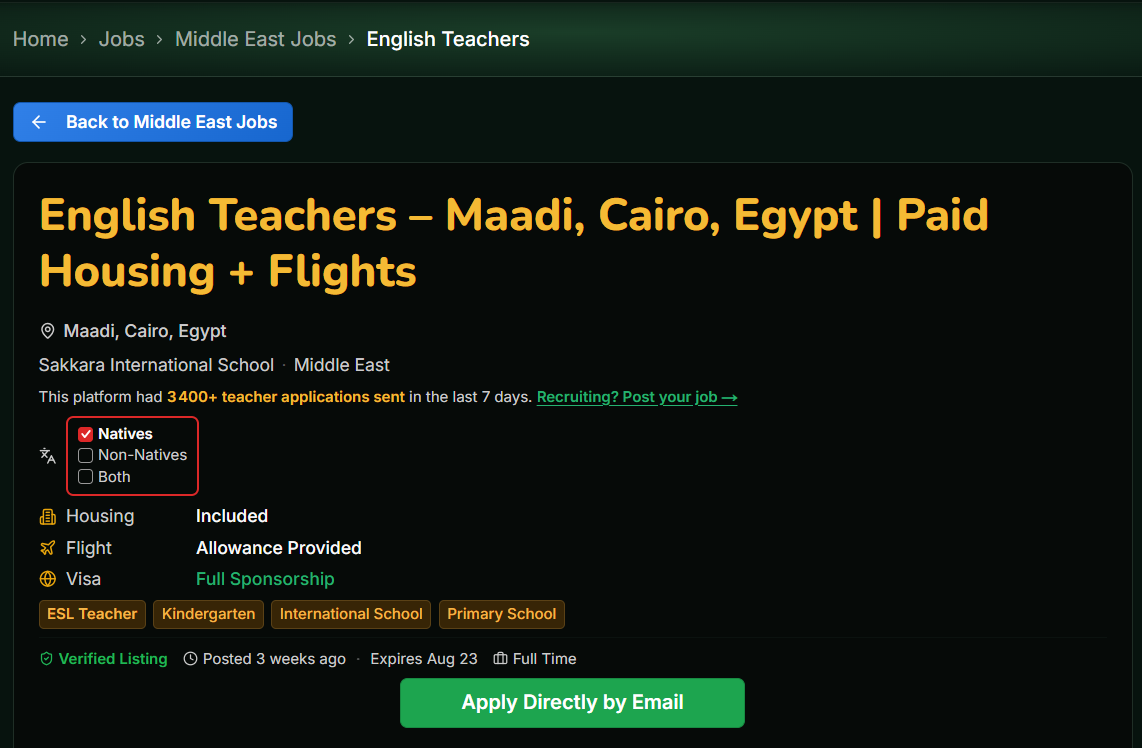 Cairo, Egypt β English Teachers