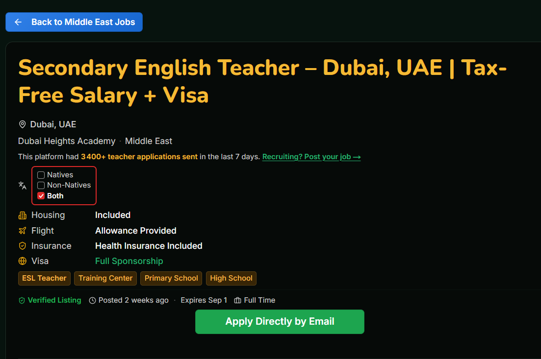 Dubai, UAE β Secondary English Teacher