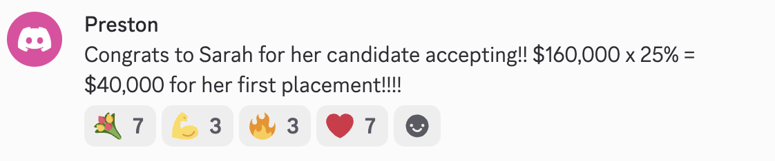 Sarah's $40k placement