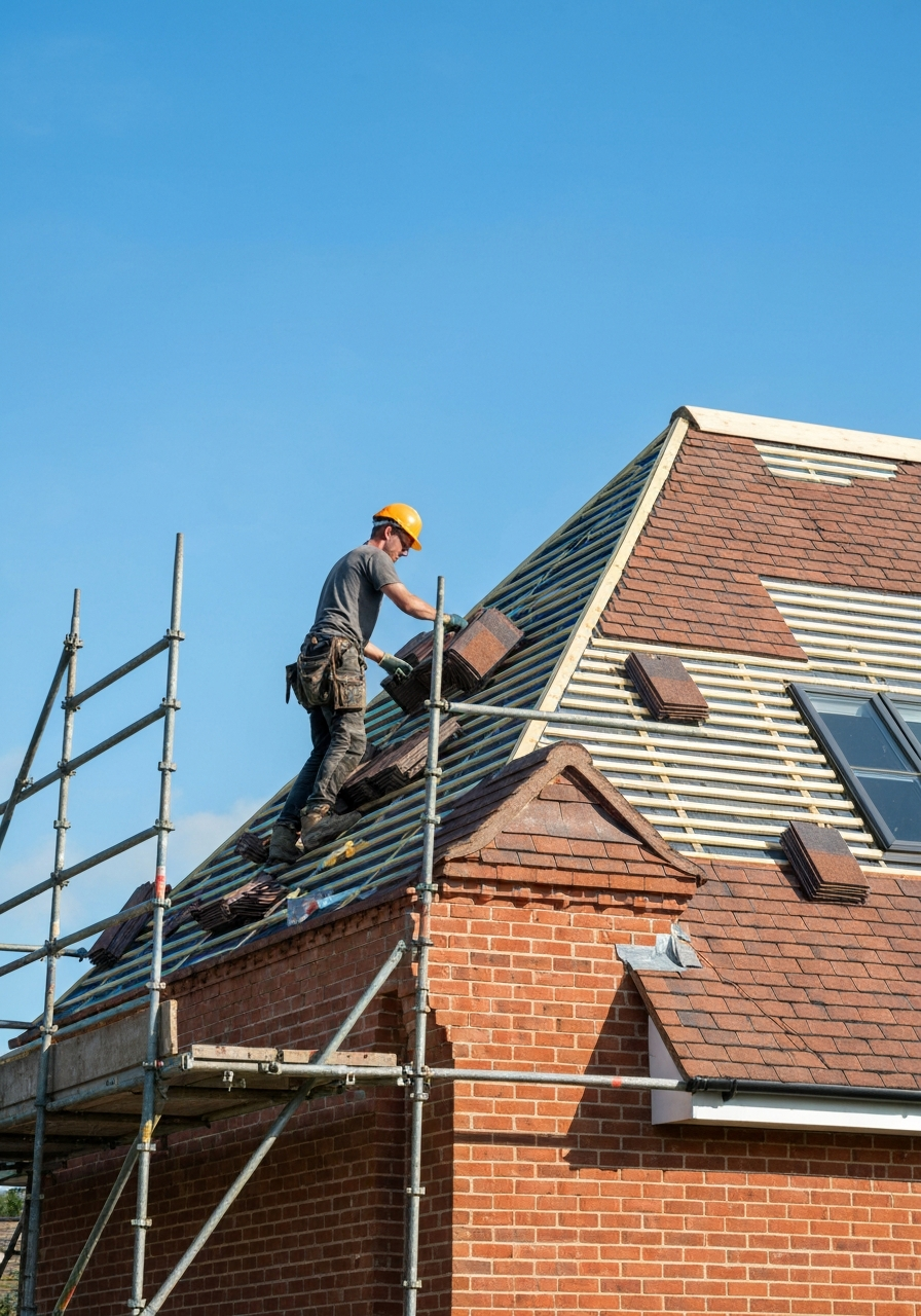 Roofer on scaffolding