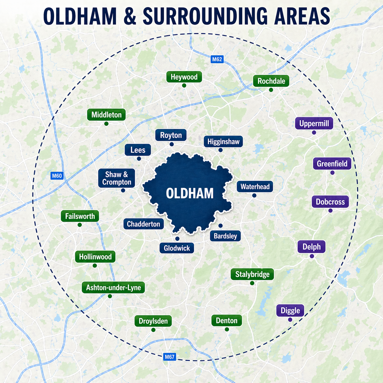 Oldham and surrounding areas map