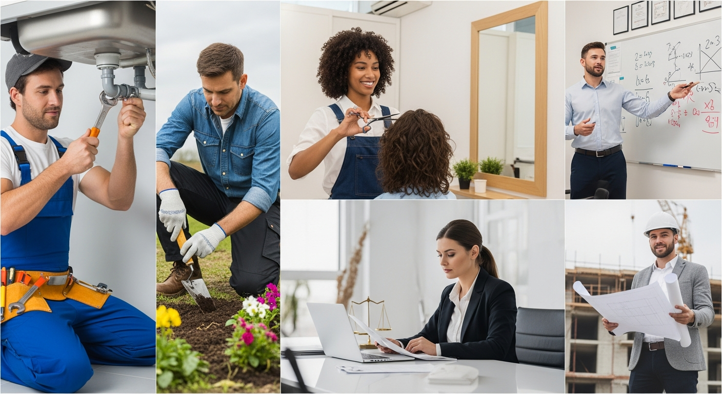 Diverse local business owners and professionals actively working