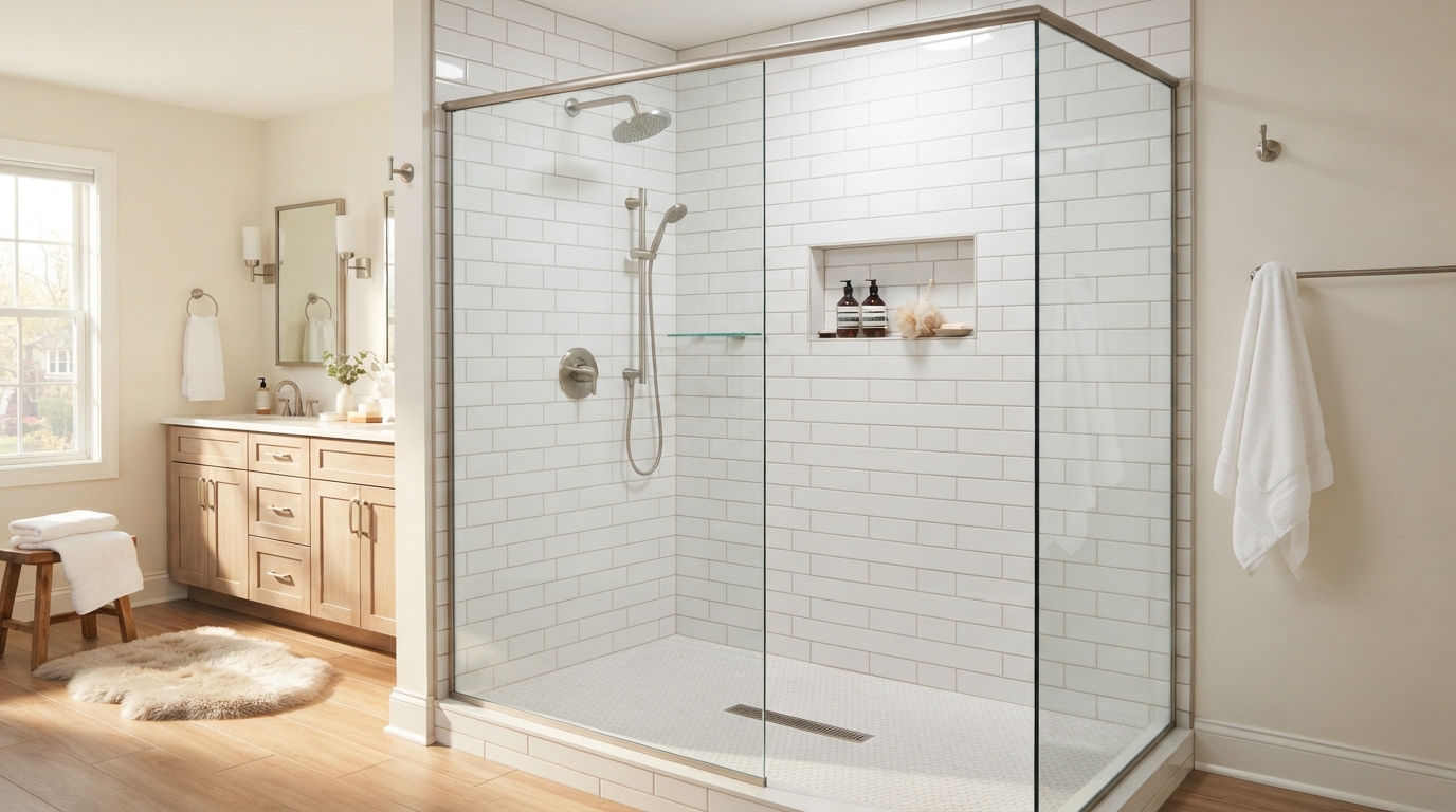 Modern walk-in shower alternative to Bath Fitter in a Quad Cities home