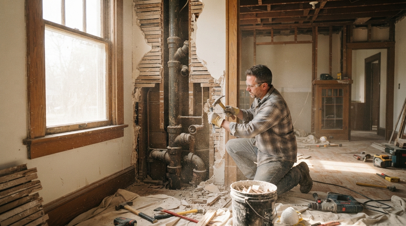 Renovating an older home in the Quad Cities with exposed plaster and lath walls