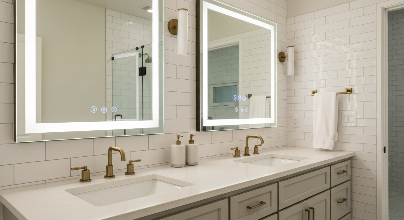 High-end double vanity in a modern bathroom remodel
