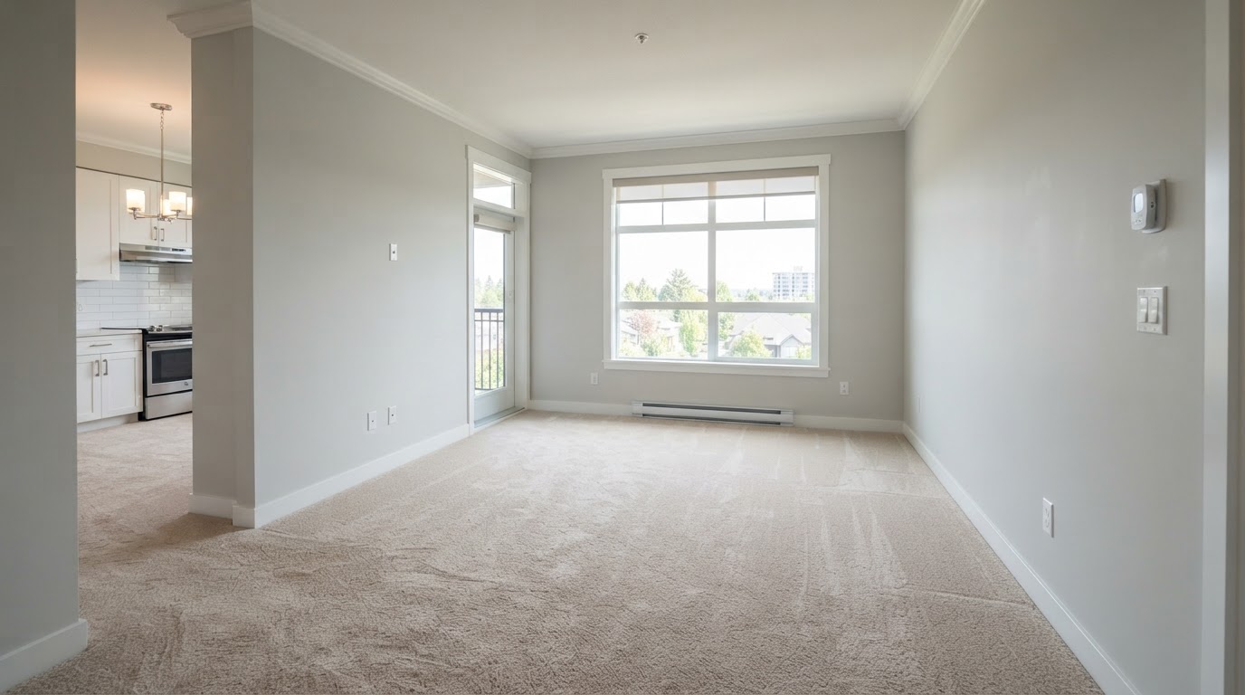Vacant San Diego apartment unit with freshly cleaned carpet during a turnover