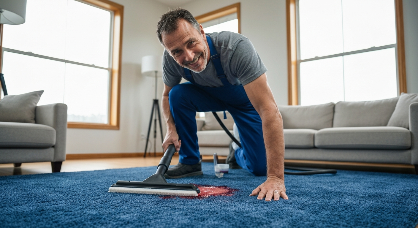Professional carpet cleaner removing a tough stain