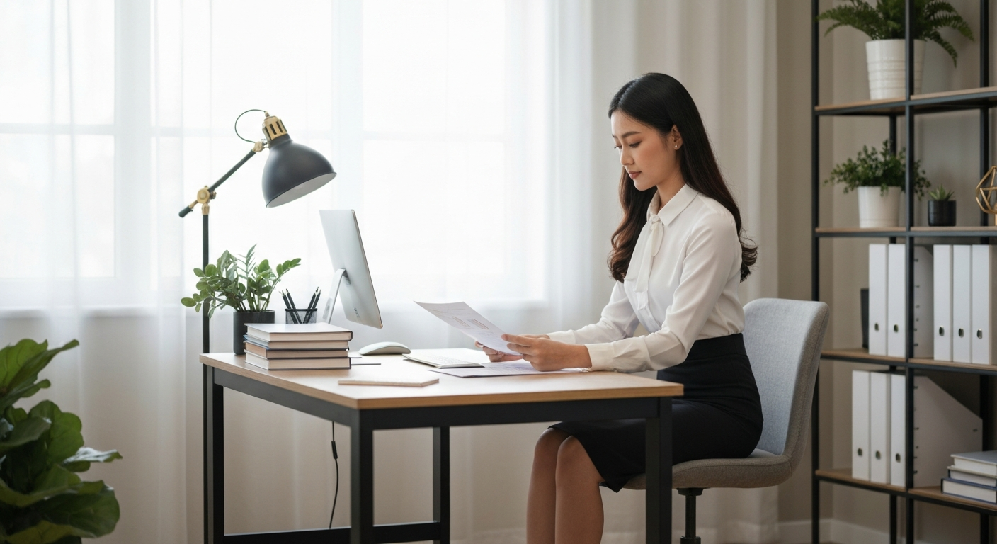 Confident professional working in a modern home office