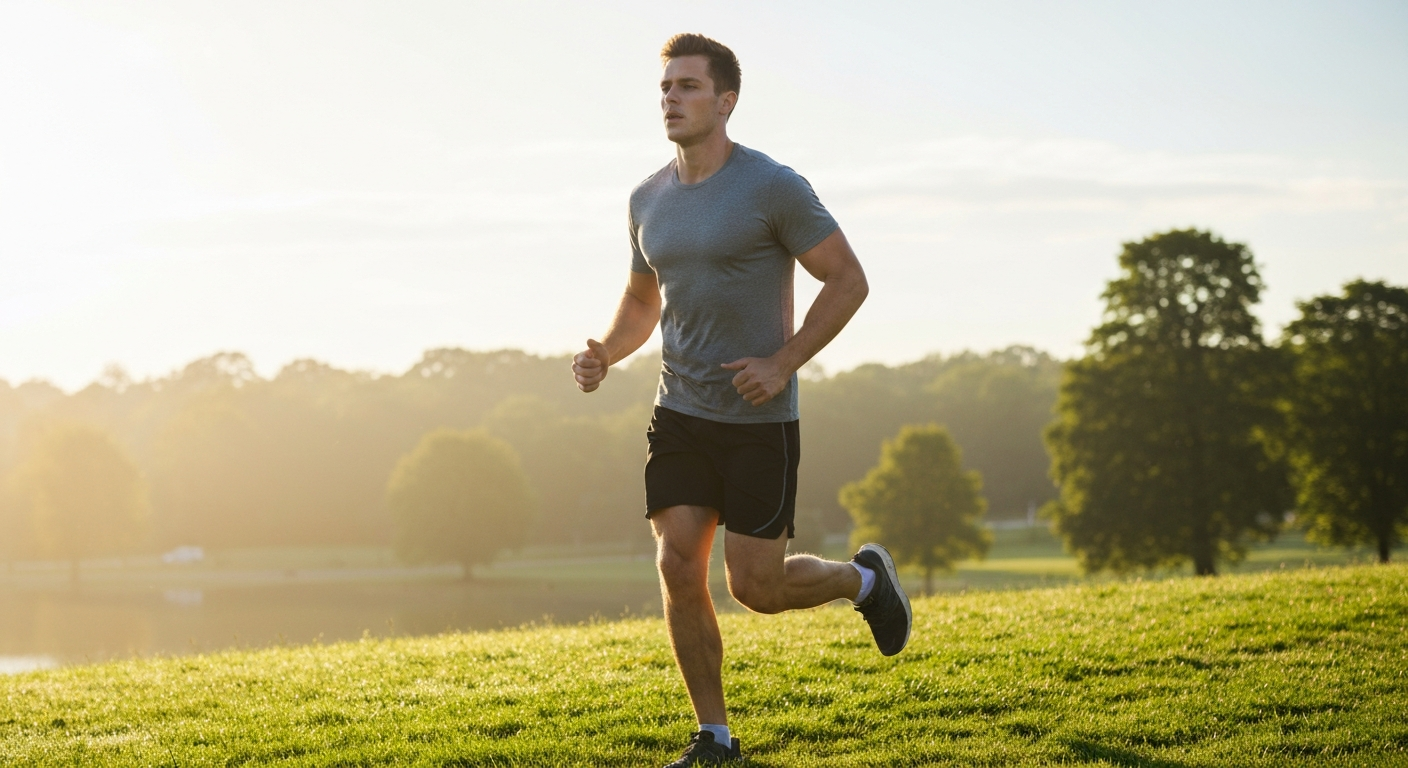 Healthy active person running outdoors