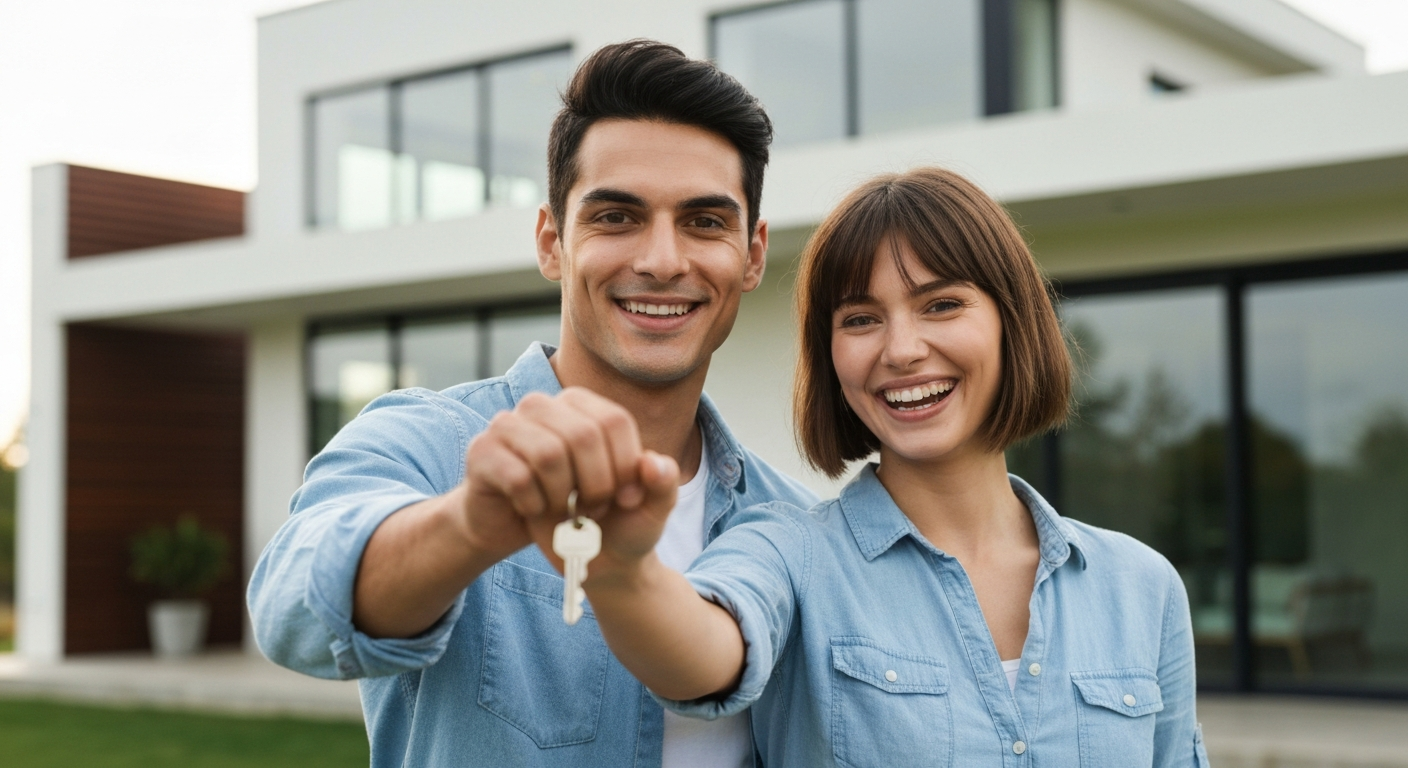 Happy first time buyers with keys