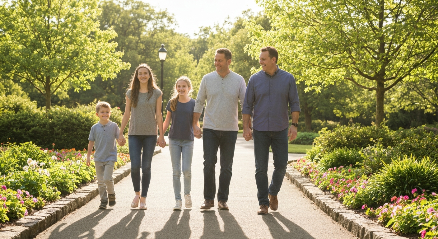 Family walking in a park